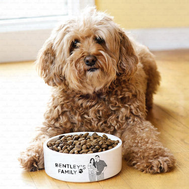 Personalized Dog Gift - Black And White You And Puppy Line Art For Puppy Lovers - Pet Bowl